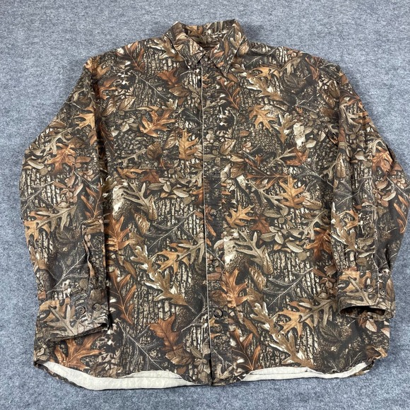 CE‎ Schmidt Shirt Mens Extra Large XL Brown Camo Work Wear Tree Leaves Hunting - Picture 1 of 12